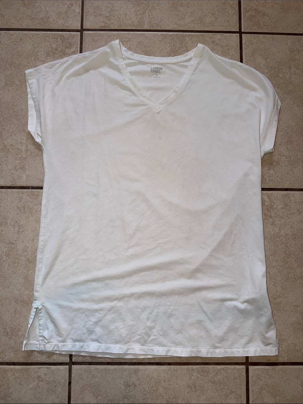 Lands' End White V-Neck Short Sleeve Tee